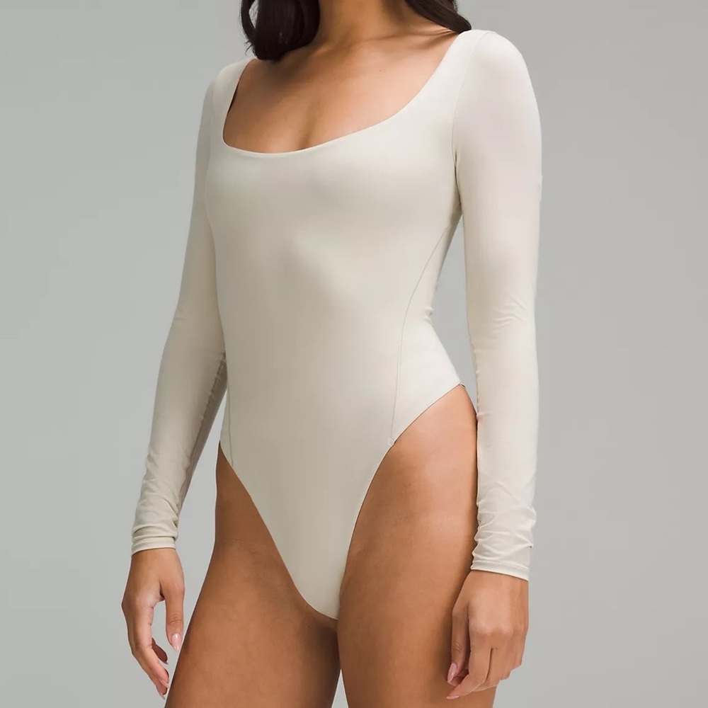 Lululemon Wundermost Square Neck Long Sleeve Bodysuit Mojave Tan Size Large